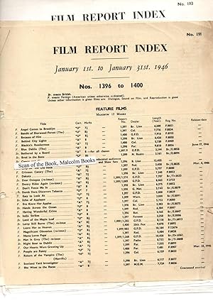 Film Report Index January 1st 1946 to November 1953, No.191  284, No. 1396  1716 unbound single...