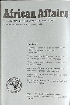 Seller image for African Affairs: The Journal of the Royal African Society: Volume 90 January 1991 Number 358 for sale by Shore Books