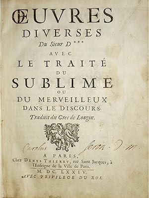 Image du vendeur pour uvres diverses avec le Trait du sublime ou du merveilleux dans le discours. mis en vente par Librairie Camille Sourget