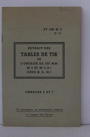 Extrait des tables de tir de l'obusier de 105mm m 2 et m2a1 obus H.E. M1 charges 5 et 7