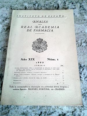 ANALES DE LA REAL ACADEMIA DE FARMACIA. Año XIX Nº 1. 1953