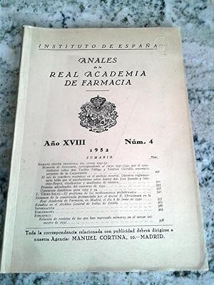 ANALES DE LA REAL ACADEMIA DE FARMACIA. Año XVIII. Nº 4. 1952