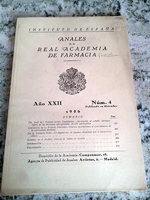 ANALES DE LA REAL ACADEMIA DE FARMACIA. Año XXII. Nº 4. 1956