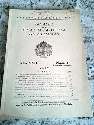 ANALES DE LA REAL ACADEMIA DE FARMACIA. Año XXIII. Nº 4. 1957