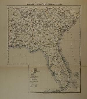 Alabama, Georgia, Süd Carolina und Florida. Grenzkolorierte, lithographierte Karte von Leopold Kr...