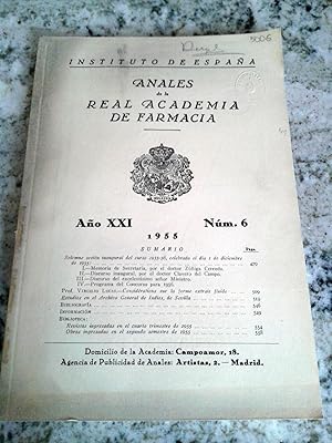 ANALES DE LA REAL ACADEMIA DE FARMACIA. Año XXI. Nº 6. 1955