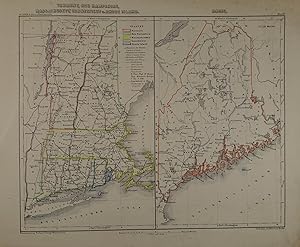 Vermont, Neu Hampshire, Massachusetts, Connecticut u. Rhode Island. Maine. Grenzkolorierte, litho...