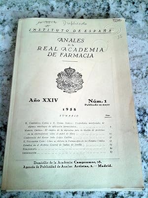 ANALES DE LA REAL ACADEMIA DE FARMACIA. Año XXIV. Nº 1. 1958