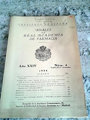 ANALES DE LA REAL ACADEMIA DE FARMACIA. Año XXIV. Nº 4. 1958