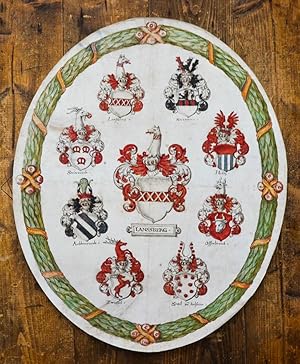 Grosses Aquarell mit 9 Wappen aus Nordrhein-Westfalen.