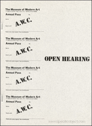 Immagine del venditore per A.W.C. : Open Hearing / An Open Public Hearing on the Subject : What Should be the Program of the Art Workers Regarding Museum Reform and to Establish the Program of an Open Art Workers Coalition [AWC] venduto da Specific Object / David Platzker