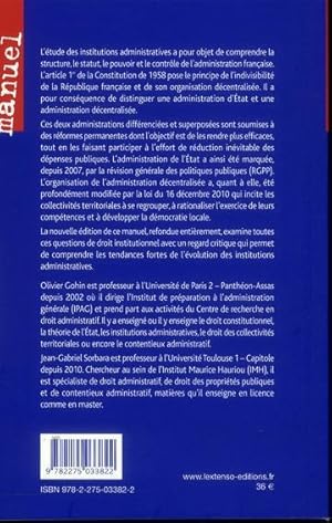 Image du vendeur pour institutions administratives (6e dition) mis en vente par Chapitre.com : livres et presse ancienne