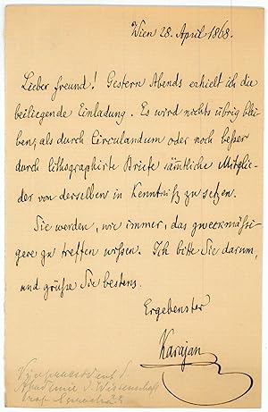 Bild des Verkufers fr Eigenh. Brief mit U. zum Verkauf von Antiquariat INLIBRIS Gilhofer Nfg. GmbH