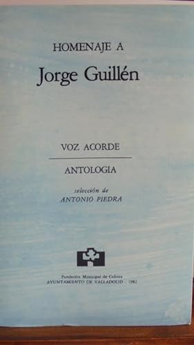 Bild des Verkufers fr HOMENAJE A JORGE GUILLN. Voz acorde. Antologa zum Verkauf von LIBRERA ROBESPIERRE
