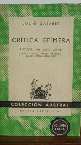 Seller image for CRTICA EFMERA. ndice de lecturas. Galds, Palacio Valds, Unamuno, Blasco Ibez, Mir, etc for sale by LIBRERA ROBESPIERRE