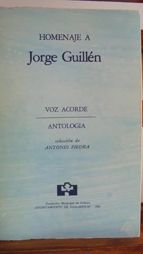 Bild des Verkufers fr HOMENAJE A JORGE GUILLN. Voz acorde. Antologa zum Verkauf von LIBRERA ROBESPIERRE