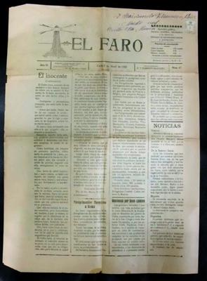 PERIODICO EL FARO. AÑO III. CADIZ, 2 ABRIL 1923. Nº 67.(ORIGINAL).