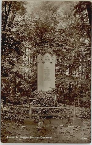 Bild des Verkufers fr Postkarte Carte Postale Ansbach Kaspar Hauser Denkmal * 1910 zum Verkauf von Versandhandel Boeger