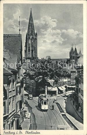 Postkarte Carte Postale Strassenbahn Freiburg i. Br. Oberlinden
