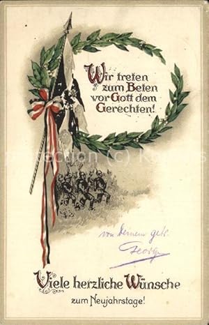 Postkarte Carte Postale Schwarz Weiss Rot Neujahr Soldaten Feldpost