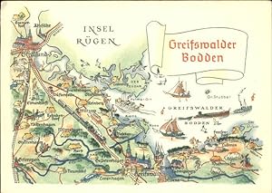 Postkarte Carte Postale Insel Rügen Greifswalder Bodden Landkarte