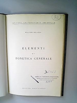 Bild des Verkufers fr Elementi di fonetica generale. zum Verkauf von Antiquariat Bookfarm