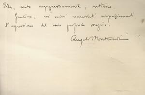 Biglietto manoscritto autografo, firmato. Datato, Milano 24 ottobre 1937, indirizzato - data la p...