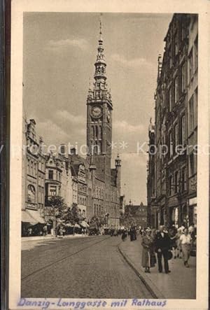 Postkarte Carte Postale Danzig Westpreussen Langgasse mit Rathaus