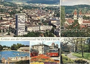 Postkarte Carte Postale Winterthur Total Kirche Schwimmbad Busse Waldweg