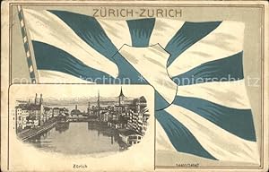 Postkarte Carte Postale Zürich Stadtansicht Fahne