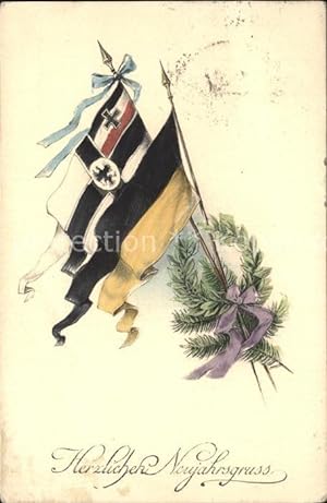 Bild des Verkufers fr Postkarte Carte Postale Neujahr Schwarz-Weiss-Rot Schwarz-Gold Fahnen zum Verkauf von Versandhandel Boeger