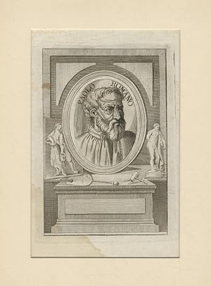 Paolo Romano. (Ritratto a mezzo busto, di 3/4 verso destra, con barba; in una cornice ovale posta...