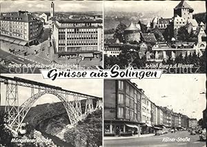 Postkarte Carte Postale Solingen Sali-Haus Stadtkirche Schloß Burg an der Wupper Münstener-Brücke...