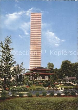 Bild des Verkufers fr Postkarte Carte Postale Leverkusen Blick vom Japanischen Garten auf das Bayer Hochhaus zum Verkauf von Versandhandel Boeger