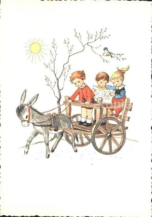 Bild des Verkufers fr Postkarte Carte Postale Esel Tiere Eselkarre Kinder Blaumeise zum Verkauf von Versandhandel Boeger