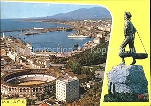 Postkarte Carte Postale Malaga Andalucia Plaza de Toros y Puerto Stierkampfarena Hafen Denkmal