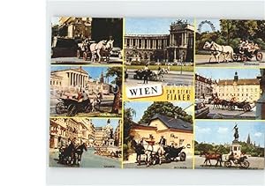 Postkarte Carte Postale Wien und seine Fiaker Pferdekutschen