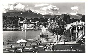 Bild des Verkufers fr Postkarte Carte Postale Velden Wrther See Badestrand Segeln Blick zum Mittagskogel Karawanken zum Verkauf von Versandhandel Boeger
