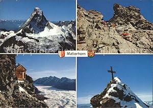 Bild des Verkufers fr Postkarte Carte Postale Zermatt VS Matterhorn Am Hrnligrat Sovay Htte Gipfelkreuz zum Verkauf von Versandhandel Boeger