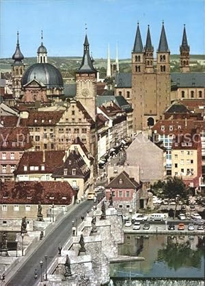 Postkarte Carte Postale Würzburg Blick von der Feste auf Dom Neumünster und Mainbrücke