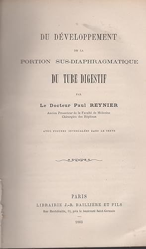 Seller image for Du dveloppement de la portion sus-diaphragmatique du tube digestif. - Avec figures intercales dans le texte. for sale by PRISCA