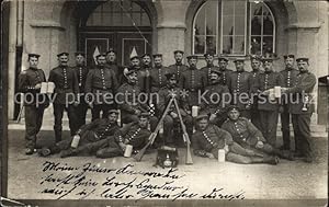 Postkarte Carte Postale Militaria WK1 Bayern München Gruppenfoto Bierkrug Gewehr