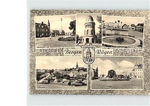 Bild des Verkufers fr Postkarte Carte Postale Bergen Rgen Marktstrasse Post Ernst Moritz Arndt Aussichtsturm Karl Marx Platz Teilansicht Kirche Marktplatz zum Verkauf von Versandhandel Boeger