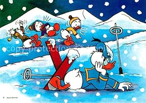 Postkarte Carte Postale Disney Walt Donald Duck Tick Trick und Track Skifahren