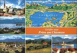 Postkarte Carte Postale Prien Chiemsee Seekarte Teilansicht Bergbahn
