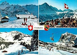 Bild des Verkufers fr Postkarte Carte Postale Grindelwald Bergbahn Sportbahn Grindelwald First Schweizer Flagge Wintersportplatz Berner Alpen zum Verkauf von Versandhandel Boeger