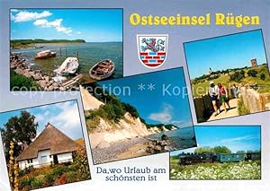 Bild des Verkufers fr Postkarte Carte Postale Insel Rgen Rasende Roland Kreidefelsen Kap Arkona Reetdachhaus zum Verkauf von Versandhandel Boeger