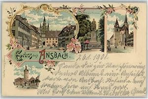 Postkarte Carte Postale Ansbach St Gumberts Kirche Platen Denkmal Herriederthor x