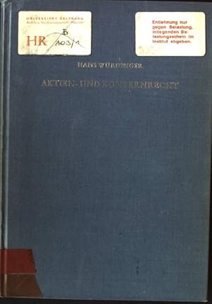 Image du vendeur pour Aktien- und Konzernrecht, eine Systematische Darstellung mis en vente par books4less (Versandantiquariat Petra Gros GmbH & Co. KG)
