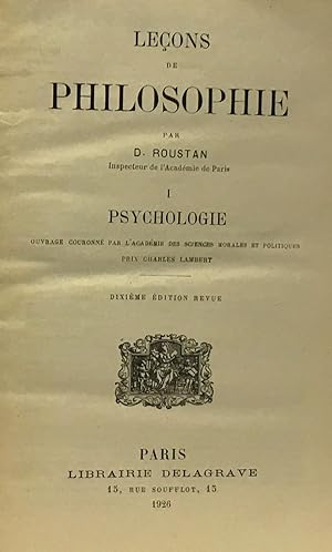 Seller image for Leons de philosophie - tome premier psychologie - 10e dition revue for sale by crealivres